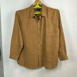 Stone Creek Mens Faux Suede Button Front Shirt Sz 3XL Tan Brown Western Long Sle